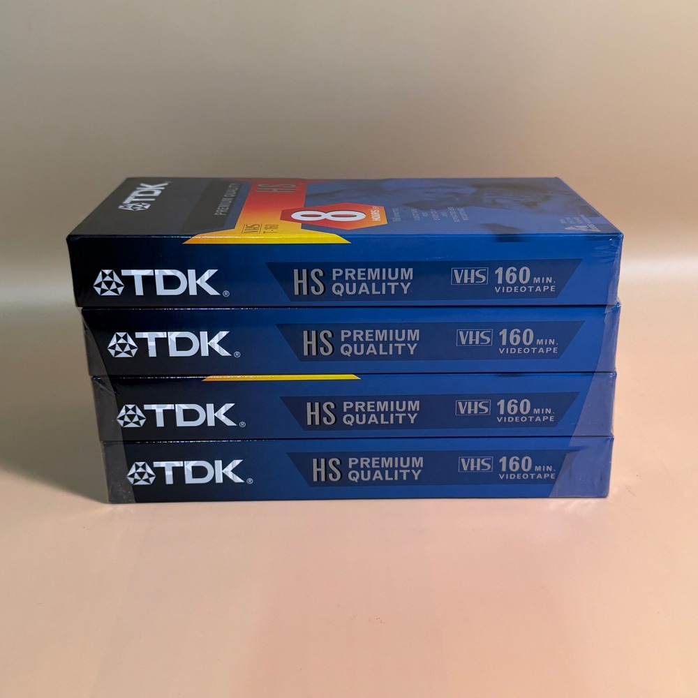 TDK HS Premium Quality VHS T-160 Blank Videotape 8 Hour Lot of 4 New Sealed
